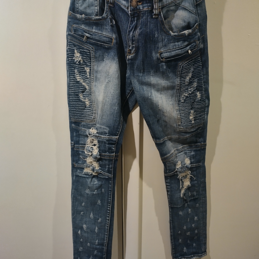 Men's Ripped Skinny Jeans in Classic Blue